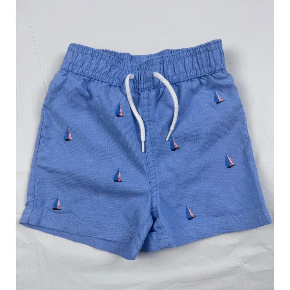 Janie and Jack Boys Blue Sailboat Embroidered Swim Trunks Shorts‎ 6-12 Months
